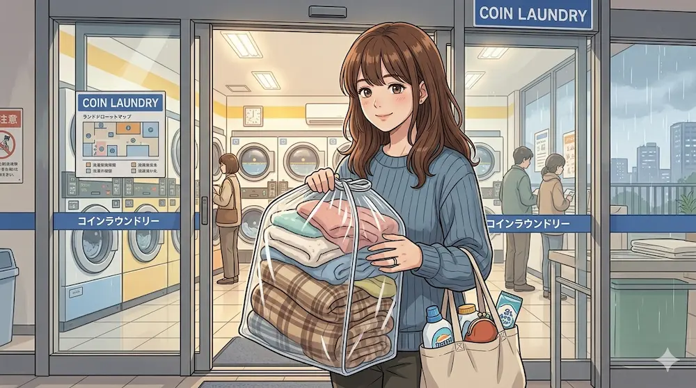コインランドリーへ行く