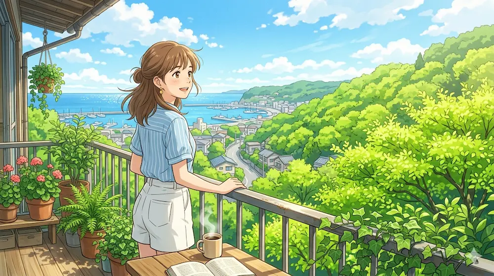 新緑の若葉を見る