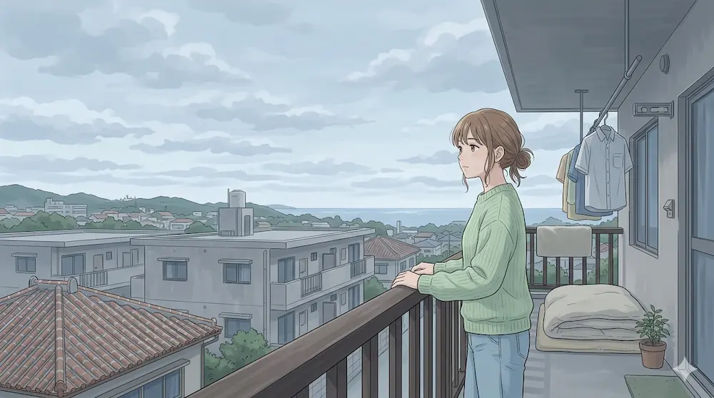 曇りのベランダ風景