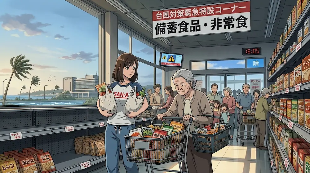 台風直前の買い物